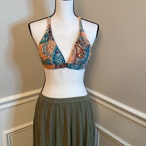 Boho bikini top size Large Multi Color Criss Cross Back swimwear